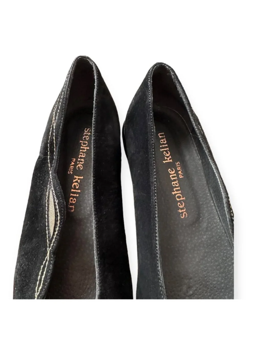 Stephane Kelian Paris Vintage Black Suede Flats Gold Cutout 90s Size 7.5